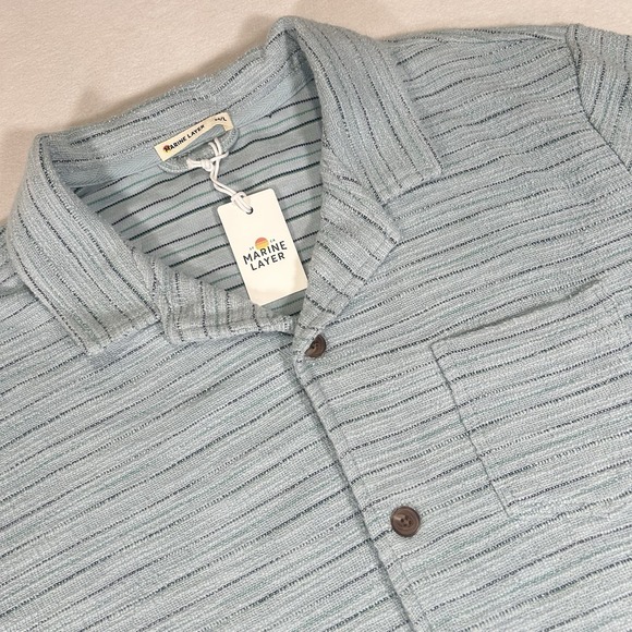 NWT Marine Layer Mens Med Large Blue Button Up Knit Pocket Textured Resort Shirt - Picture 1 of 6